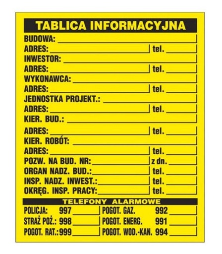 tablica INFORMACYJNA BUDOWY 650x700