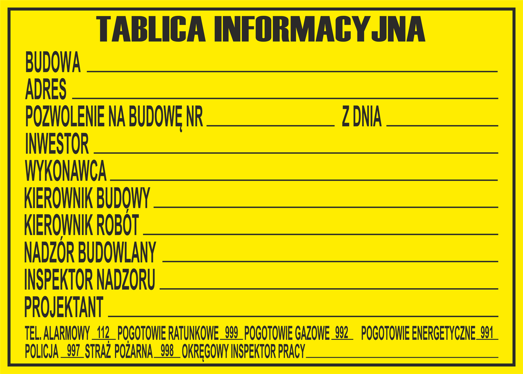 tablica INFORMACYJNA BUDOWY 500x700