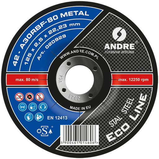 [TU A42 125X30 ANDRE] Tarcza do metalu WYPUKŁA A42 125X3,0 ANDRE