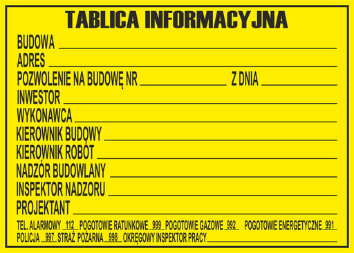[TAB INF 500X700 PLX] tablica INFORMACYJNA BUDOWY 500x700